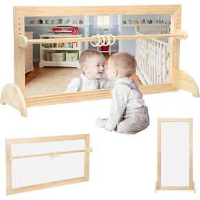 Montessori Mirror Baby Wall ، مرآة مقاومة للتشويش 3 في 1 و BARD WOODEN ، مناسبة للأطفال الصغار ، كأثاث Montessori Baby ، مثالي للاستخدام في دور الحضانة أو المدارس المنزلية أو ما قبل المدرسة