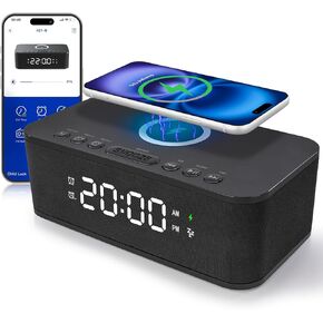 Dual Alarm Clock Radio Bedroom, Digital Alarm Clocks Bedroom Bluetooth, Up to 10 Alarms Clocks Bedrooms Adjustable Volume App/Button Control Snooze 12/24H FM Speaker Charging, Black
