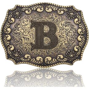 Btilasif Belt Buckles Men Western Cowboy Initial Letters ABCDJMR Mens Texas Rodeo Belt Buckle for Boys Girls