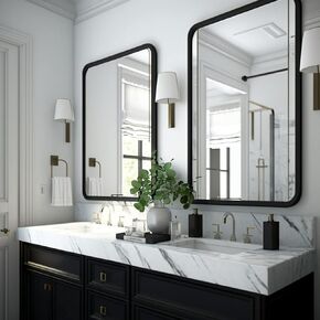 مرايا الحمام الأسود 2 عبوة 24 × 36 بوصة ، مرآة مستطيل إطار معدني ، مرآة الغرور المزرعة الحديثة ، مثبتة على الحائط