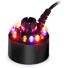 AGPTEK Mist Maker Fogger Water Fountain Pond Fog Machine Atomizer Air Humidifier with 12 LED Light Color Change for Office Home Room Car, Black
