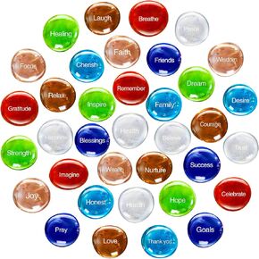 Fabbay 35 Pcs Inspiring Glass Stones, Encouragement Engraved Stones Motivational Gift Translucent and Opaque Glass Rocks with Comfort Words for Christmas Anniversaries Religious Church Decorations