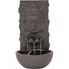 XBrand 30 in H Fiber Resin Wall Buddha Zen Outdoor Garden Water Fountain w/Warm LED Light, Black