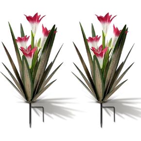 Homight Metal Agave Plant في الهواء الطلق الديكور في الهواء الطلق حديقة الديكور الزنبق مكسيكي الفناء الفني نبات حديقة الصبار زخرفة حديقة الهدية ... (2 زنابق حمراء كبيرة)