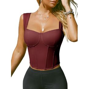 REORIA Womens Sleeveless Sweetheart Neck Bustier Corset Back Zipper Y2K Going Out Crop Tops 2025 Trendy