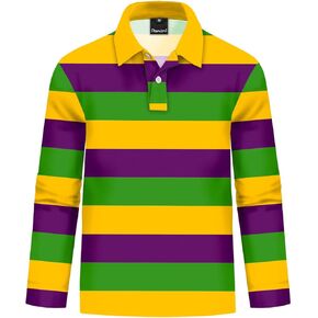 Remimi Kids Mardi Gras Print Polo Shirt St Patricks Day Collared Shirts 5-14 Years