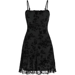 CIDER Women's Summer Mini Dress Floral Dresses Sleeveless Lace Mesh Square Neck Spaghetti Strap Short Party Dresses