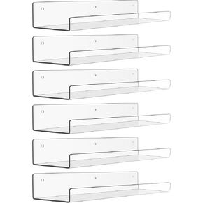 upsimples 6 أرفف أكريليك لتخزين الجدران ، 15 "× 4" أرفف الكتب العائمة للأطفال ، عرض منظم الرف للحمام ، غرفة نوم ، غرفة معيشة ، مطبخ ، ديكور الغرفة ، واضحة