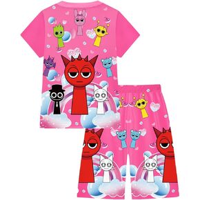 2pcs boys girls Kids Summer Cartoon Summer Set Set Thirts Pants Goldty Music Game Discal