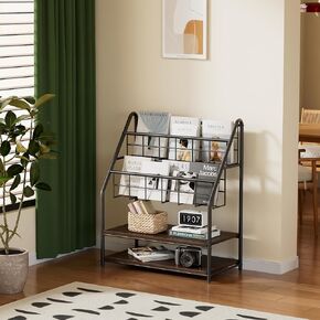 Magazine Magazine Rack Floor ، معرض مجلة الكتيبات ، حاملات الصحف ، مع 2 رفوف لوحة للمكتب ، والمكتبة ، قاعة المعارض ، المستشفى الداخلي والخارجي ، رمادي