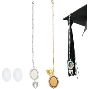 2pcs Graduation Cap Photo Charms, 2 Styles Antique 2025 Graduation Memorial Tassel Picture Charm Creative in Memory Cap Tassel Charm Personalized Decoration