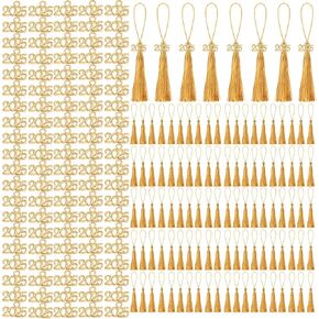 FOIMAS Mini Graduation Tassels,100pcs Mini GradeTassels with 100pcs 2025 Tassel Charms for Graduation Cap Keychain Ornaments DIY Craft Bookmarks Gifts Tag Jewelry Making Project,Gold