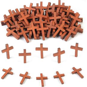 Hufopik 50 Pack Wooden Crosses, 1.2x1.7 Inches, Small Wooden Crosses for Crafts, Small Cross Pendant, Mini Cross, Easter Egg Fillers