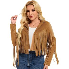 ATAMET 70s Women's Fringe Faux Suede Leather Jackets 60s Party Costume, Halloween 2025 Fashion Tassel Motorcycle Coats
