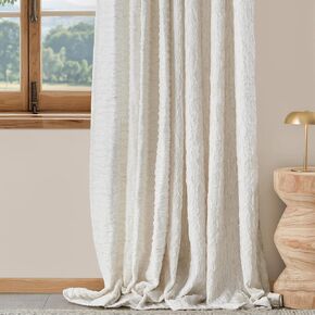 BULBUL Linen Curtains 84 inches Long for Living Room,2 Panels Linen Privancy Semi Sheer Light Filtering Tulle Curtains,Neutral Farmhouse Country Boho Bedroom Curtain Drapes