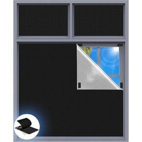 Blackout Curtains for Bedroom, 100" x 58" Portable Black Out Blinds with 20 Sets Hook & Loop Strips for 100% Blackout Window Film, Temporary Black-out Shades for Windows Cover Nursery Travel RV-Blacks