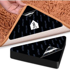 8 PCS Gripper for Rug, Double Sided Rug Pads for Hardwood Floors, Washable Carpet Tape for Area Rugs, Rug Anti Slip Grips, Keep Your Carpet Squares Corners in Place and Flat