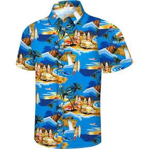 Hawaiian Shirt for Men, Tropical Shirts Casual Summer Button Down Short Sleeve Floral Shirt Vacation Outfits Cruise Shirt
