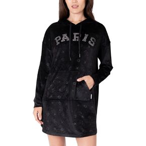 Paris Hilton Women's Velour Hoodie Shirttail Hem Rhinestone Graphic Nightshirt