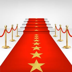 Timgle Disposable Red Plastic Carpet Runner for Party Movie Night Red Carpet with Golden Star Runner Rug for Floor Stage Stairs Birthday Wedding Theme Decoration Prom Decor(Star,3.28 x 16.4 ft)