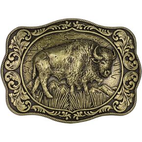 West style Bison Vintage Rectangle Buffalo Belt Buckle Scaloped Buckle