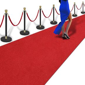 3ft x 10ft Extra Thick Red Carpet Runner for Party, Non-Slip TPR Rubber Backed red Rug, Wedding and Events Decorations, Reusable