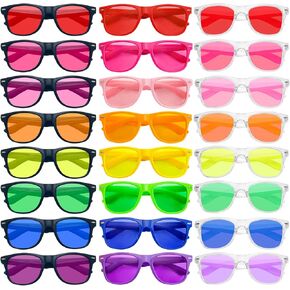 SUNOVELTIES 12/24 Pack Neon Party Sunglasses Mirrored/Jelly Lens Bulk Glasses Horn Rimmed Eyewear for Men Women