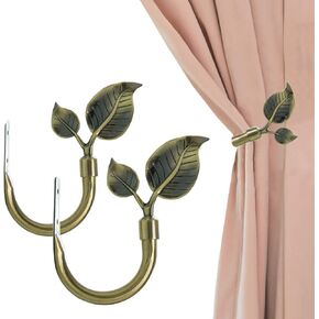 Leaf Shaped Curtain Holdbacks 2pcs, Handmade Metal Curtain Side Holders for Wall, Antique Brass Curtain Tieback Hook Pull Backs for Drapes Window Home Decoration in Kuwait