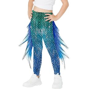 Eciodci Girl's Mermaid Mermgings 3D Fish Scale Print High Phected Senty Pants Birthday Halloween Assume Assume for Girls