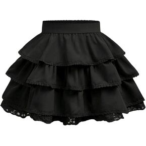Oyoangle Girl's Lace Trim Tiered Tiered Tiered Hulle Skirt تنورة مرنة مرنة مرونة تنانير قصيرة