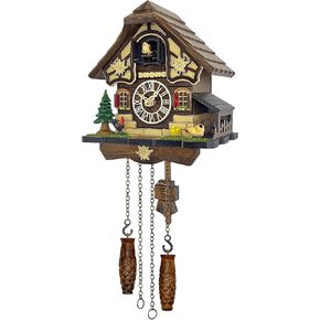Cuckoo Clock for Wall Art: 12 الألحان ، التحكم في المجلد ، خيار إيقاف الموسيقى ، وضع الليل ، ألمانيا على الطراز الأسود الغابات الرجعية الخشبية التقليدية ديكور المنزل ، الهدايا للعائلة (8.1 × 22 بوصة)