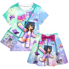Fashion 3D Printing Game Short Dress Set Short Sleeve Shirt 3 Piece Set