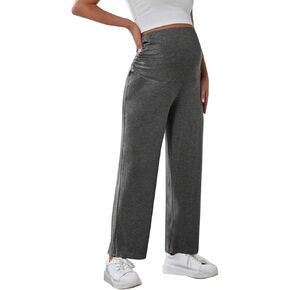 Maternity Pants Straight with Adjustable Belt Pregnancy Activewear Wide Leg Lounge Pajama Wear with Pockets