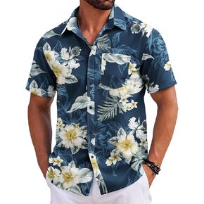 COOFANDY Mens Hawaiian Shirts Short Sleeve Tropical Button Down Shirts Floral Summer Beach Shirt in Kuwait