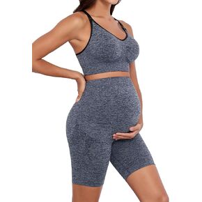 Lataly Womens التمريض الأمومة 2 قطعة تمرين مجموعة من الرضاعة الطبيعية واليوغا شورتات لحمل الزي النشط