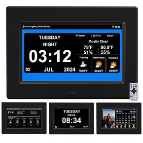 2024 New Digital Weather Clock with Temperature Humdity Alarm Clock for Elderly (7inch/ Black)