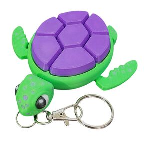 Sea Turtle Fidget Clicker Bag Charm, Sensory Figure Keychain, Articulating Head, Flippers and Tail (Pink/White)