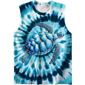 Kids Tie Dye Shirt Size 5-14 Years Sleeveless T Shirts Children Tank Tops Hippies Senior Tees for Boys Girls