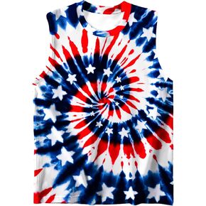 Kids Tie Dye Shirt Size 5-14 Years Sleeveless T Shirts Children Tank Tops Hippies Senior Tees for Boys Girls in Kuwait