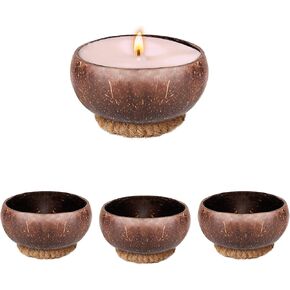 4 PCS Dough Bowl for Candle with Coconut Silk Base, Natural Coconut Shell Bowl Vintage Rustic Farmhouse Decor, Wood Candle Container for DIY Home Crafts Making Farmhouse Table Centerpiece