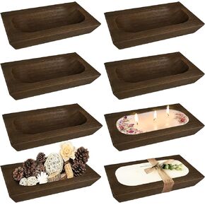 Royxen 4 Pack Dough Bowls - Wooden Paulownia ، Rustic Vintage Rectangular ، Brown for Candle