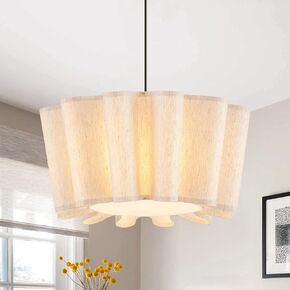 Viluxy Modern Fabric Fabricant Light 23.6 '' الثريا الكبيرة مع زهرة الكتان زهرة Lampshade 3-Light غرفة الطعام الإضاءة Farmhouse معلقة ثريا سقف لغرفة نوم غرفة المعيشة بهو البهو