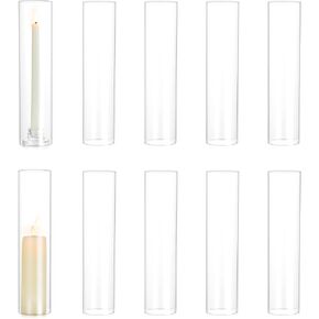 Hewory Hurricane Glass Candle Holders: 10 PCS Clear Open Ended Cylinder Candle Holder Sleeve for Candlestick Holders - Taper Candle Holder Bulk for Wedding Christmas Centerpiece Decor (D 2.5" x H 11")