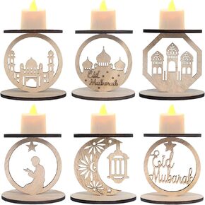 6pcs أضواء شمعة رمضان ، عيد خشبي موباراك ديكور مع نجمة القمر مسجد يسوع للمنزل الإسلامي الإسلامي ديكورات دينية داخلية في الهواء الطلق حفلات حفلات حفلات الذكرى السنوية