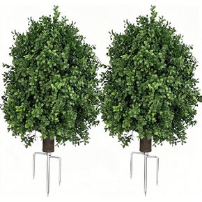 Qianyun Boxwood Topiary Bush-artectial Topiary for Outdoors-Evergreen Plants Topiary Ball Tree مقاومة للأشعة فوق البنفسجية 2 عبوة لشرفة الشرفة الأمامية شرفة شرفة