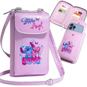 Disney Stitch Crossbody Bag for Girls, Phone Bag with Card Slots Adjustable Strap Stitch Gifts (Blue)