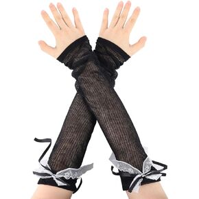 GERINLY Sheer Arm Sleeve, Kawaii Tulle Arm Warmers Long, Cute Lolita Fingerless Glove 1920s, Coquette Accessories