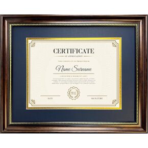 Diploma Frame 8.5 x 11 with Blue over Gold Mat or Display 11x14 Document without Mat Certificate Degree Graduation Gifts Mahogany with Gold Beads Wall Mount&Tabletop Display ﻿