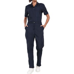 wantdo Coveralls for Women, Snap-Front Cotton Work Jumpsuits Twill Action Back
