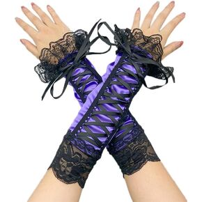 Specell Fingerless Satin Gloves Long 13" Lace Fingerless Gloves Women For Bridal Prom Wedding Party Costume Accessories Glove